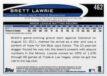 2012 Topps #462 Brett Lawrie Back