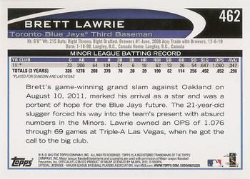 2012 Topps #462 Brett Lawrie Back