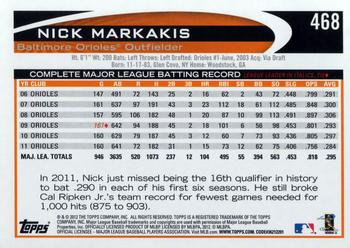 2012 Topps #468 Nick Markakis Back
