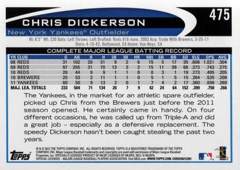 2012 Topps #475 Chris Dickerson Back