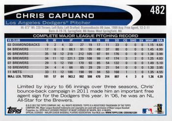 2012 Topps #482 Chris Capuano Back