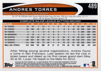 2012 Topps #489 Andres Torres Back