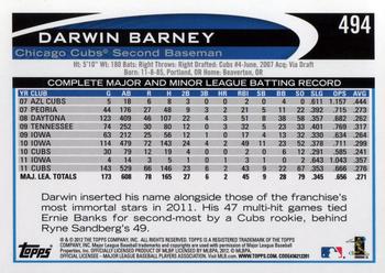 2012 Topps #494 Darwin Barney Back