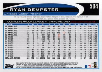 2012 Topps #504 Ryan Dempster Back