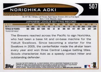 2012 Topps #507 Norichika Aoki Back