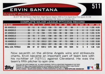 2012 Topps #511 Ervin Santana Back