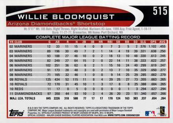 2012 Topps #515 Willie Bloomquist Back