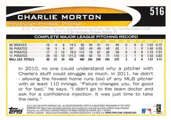 2012 Topps #516 Charlie Morton Back
