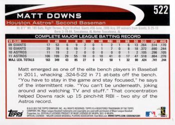 2012 Topps #522 Matt Downs Back