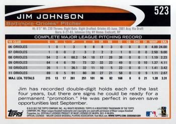2012 Topps #523 Jim Johnson Back