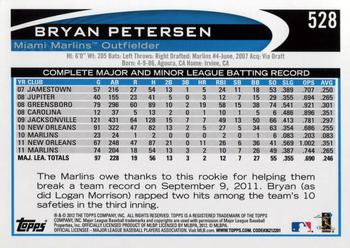 2012 Topps #528 Bryan Petersen Back