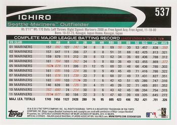 2012 Topps #537 Ichiro Back