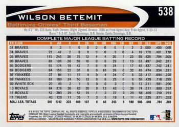 2012 Topps #538 Wilson Betemit Back