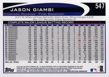 2012 Topps #547 Jason Giambi Back