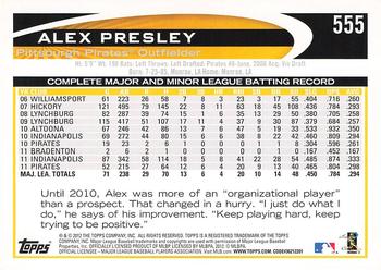 2012 Topps #555 Alex Presley Back