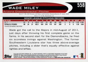 2012 Topps #558 Wade Miley Back