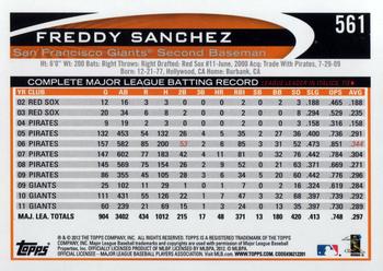 2012 Topps #561 Freddy Sanchez Back