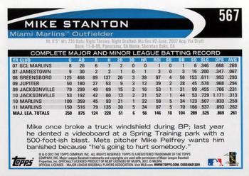 2012 Topps #567 Mike Stanton Back