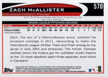 2012 Topps #570 Zach McAllister Back