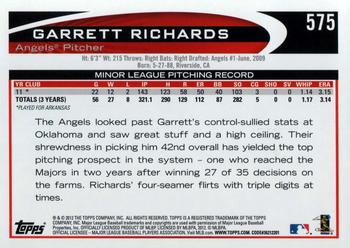 2012 Topps #575 Garrett Richards Back
