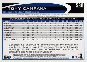 2012 Topps #580 Tony Campana Back