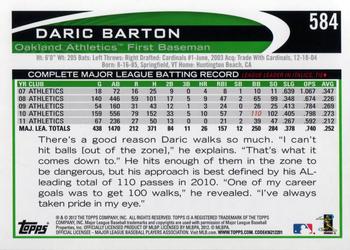 2012 Topps #584 Daric Barton Back