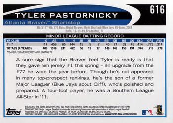 2012 Topps #616 Tyler Pastornicky Back