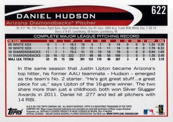 2012 Topps #622 Daniel Hudson Back