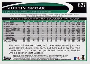 2012 Topps #627 Justin Smoak Back
