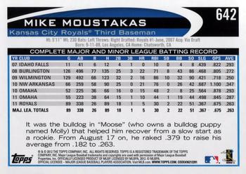 2012 Topps #642 Mike Moustakas Back