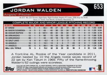 2012 Topps #653 Jordan Walden Back