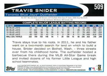 2012 Topps #509 Travis Snider Back
