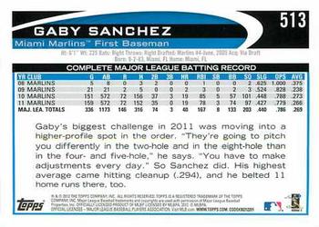 2012 Topps #513 Gaby Sanchez Back