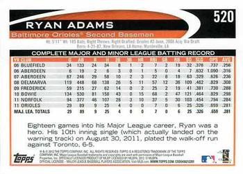2012 Topps #520 Ryan Adams Back