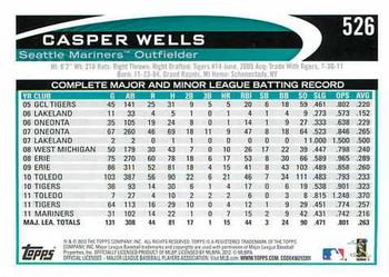 2012 Topps #526 Casper Wells Back