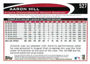 2012 Topps #527 Aaron Hill Back