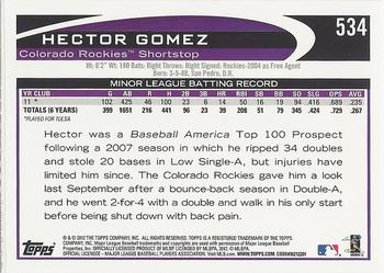 2012 Topps #534 Hector Gomez Back