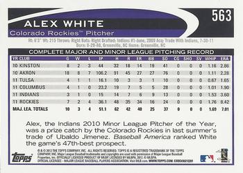2012 Topps #563 Alex White Back