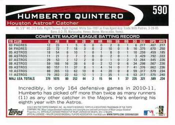 2012 Topps #590 Humberto Quintero Back
