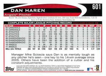 2012 Topps #601 Dan Haren Back