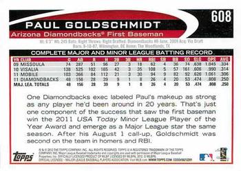 2012 Topps #608 Paul Goldschmidt Back