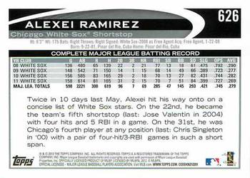 2012 Topps #626 Alexei Ramirez Back