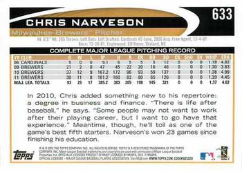 2012 Topps #633 Chris Narveson Back