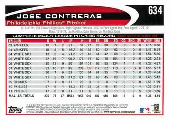 2012 Topps #634 Jose Contreras Back