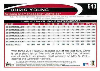 2012 Topps #643 Chris Young Back