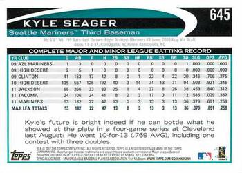 2012 Topps #645 Kyle Seager Back