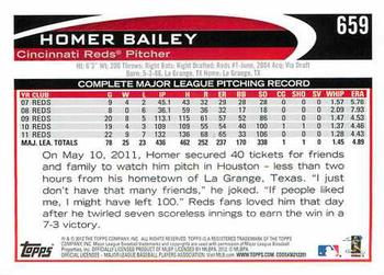 2012 Topps #659 Homer Bailey Back