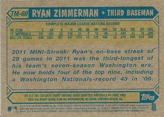 2012 Topps - 1987 Topps Minis #TM-69 Ryan Zimmerman Back
