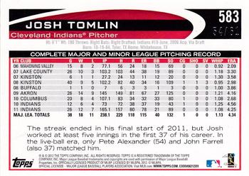 2012 Topps - Black #583 Josh Tomlin Back