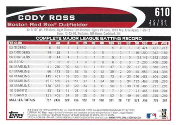 2012 Topps - Black #610 Cody Ross Back